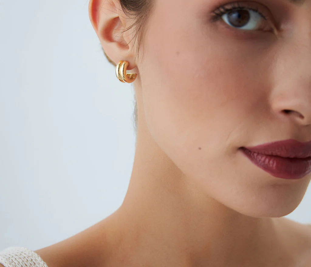 Geometric Twin C Hoops | Women's 18k Solid Gold Earrings | Trendy Engagement, Wedding, Gift | Purity 585