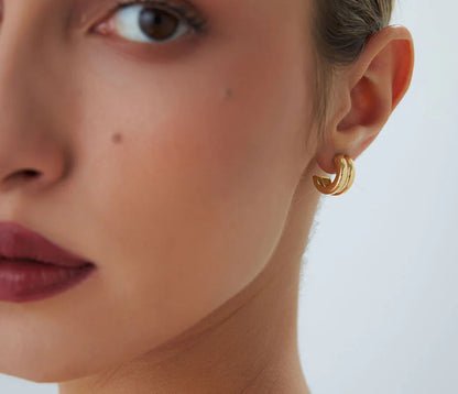 Geometric Twin C Hoops | Women's 18k Solid Gold Earrings | Trendy Engagement, Wedding, Gift | Purity 585