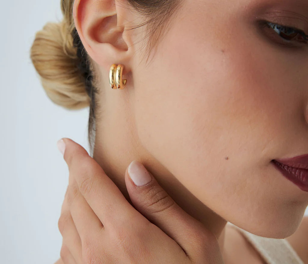 Geometric Twin C Hoops | Women's 18k Solid Gold Earrings | Trendy Engagement, Wedding, Gift | Purity 585