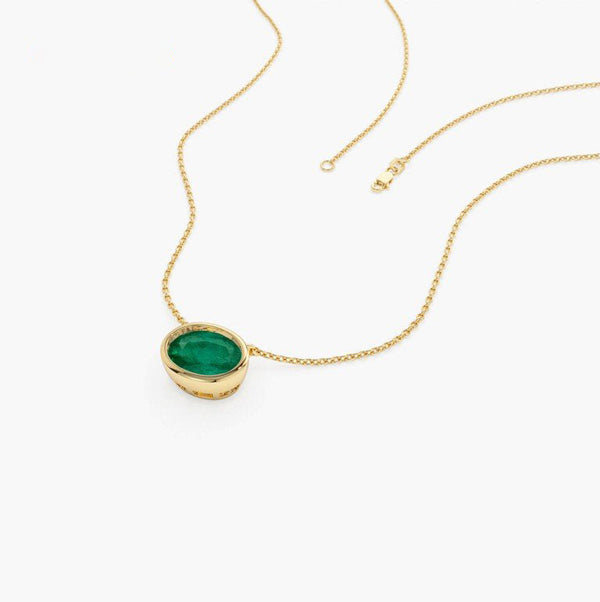 Natural Emerald Oval Cut Pendant Necklace | Lab Grown 1.50-2.20 CTW & 18K Solid Gold | Rose Gold, White Gold, Yellow Gold