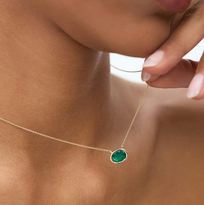 Natural Emerald Oval Cut Pendant Necklace | Lab Grown 1.50-2.20 CTW & 18K Solid Gold | Rose Gold, White Gold, Yellow Gold