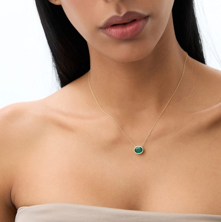 Natural Emerald Oval Cut Pendant Necklace | Lab Grown 1.50-2.20 CTW & 18K Solid Gold | Rose Gold, White Gold, Yellow Gold
