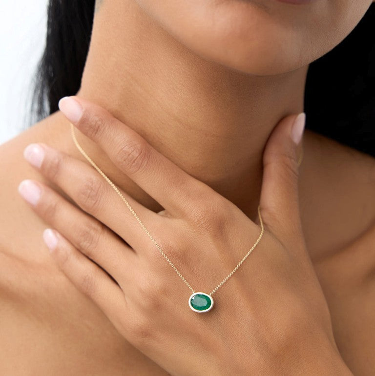 Natural Emerald Oval Cut Pendant Necklace | Lab Grown 1.50-2.20 CTW & 18K Solid Gold | Rose Gold, White Gold, Yellow Gold