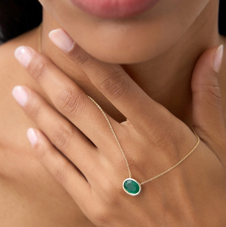 Natural Emerald Oval Cut Pendant Necklace | Lab Grown 1.50-2.20 CTW & 18K Solid Gold | Rose Gold, White Gold, Yellow Gold