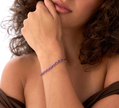 Amethyst Oval Cut Chain & Link Bracelet | Lab Grown Solid Gold 18K | Women's Gift for Special Occasions | Prong Setting, Trendy Style