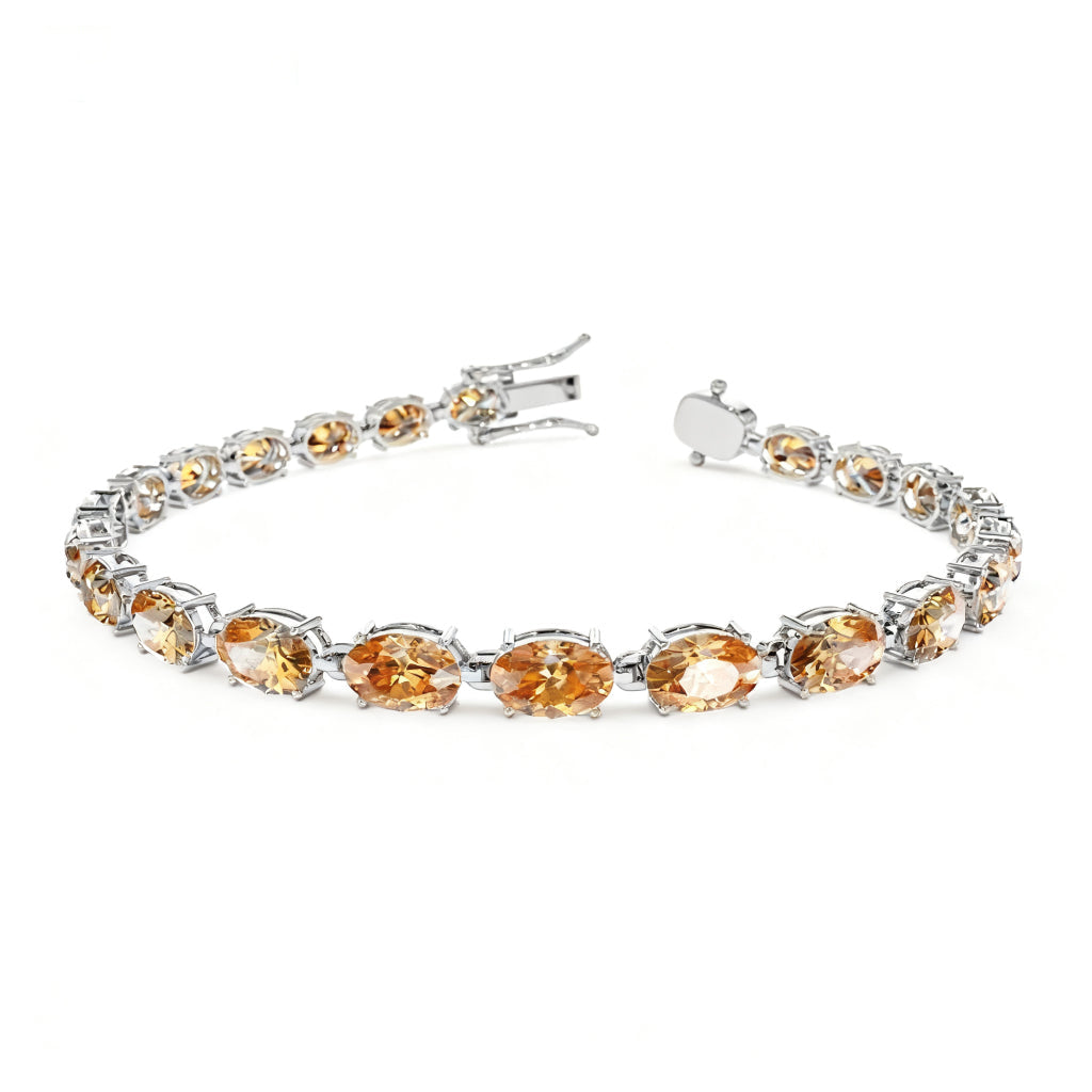 Citrine Oval Chain & Link Bracelet | 18K Solid Gold Prong Setting | Women's Graduation Gift for All Occasions