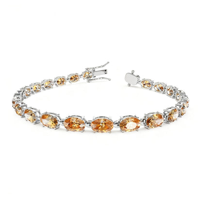 Citrine Oval Chain & Link Bracelet | 18K Solid Gold Prong Setting | Women's Graduation Gift for All Occasions