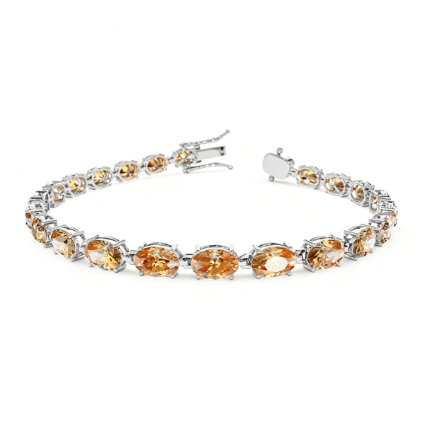 Citrine Oval Chain & Link Bracelet | 18K Solid Gold Prong Setting | Women's Graduation Gift for All Occasions