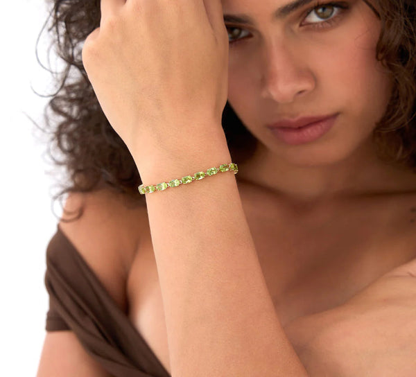 Peridot Oval Cut Bracelet | Solid 18K Gold Chain & Link Bracelets for Women | Trendy, Graduation Gift, Anniversary Celebration