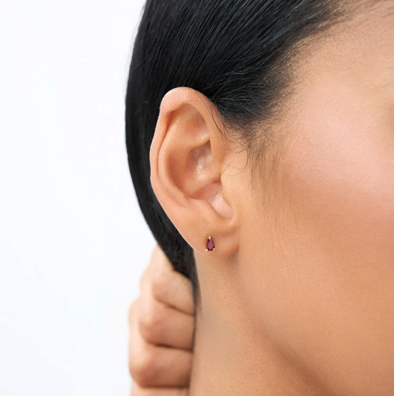 Ruby Pear Cut Earring | Lab Grown Solid Gold Ruby Stud Earrings | Classic Style for Men & Women | 18K Gold Jewelry | Gift Ideas