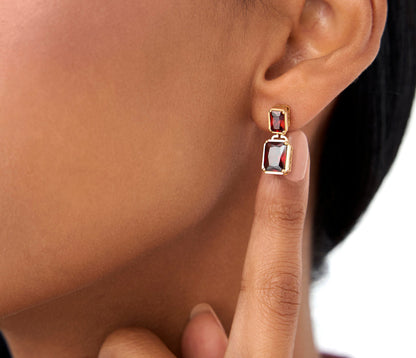 Natural Stone Emerald Cut Dangle Drop Earrings | 18K Solid Gold Women's Trendy Gemstone Stud Earrings | Gift, Party, Wedding