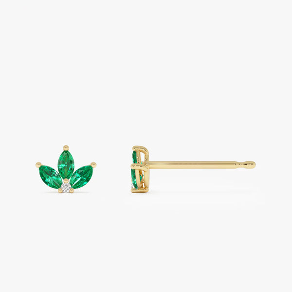 Emerald Petal Dangle Earrings | Lab Grown Round Cut Diamond & 18K Solid Gold | Women's Jewelry for Gift, Party, Engagement