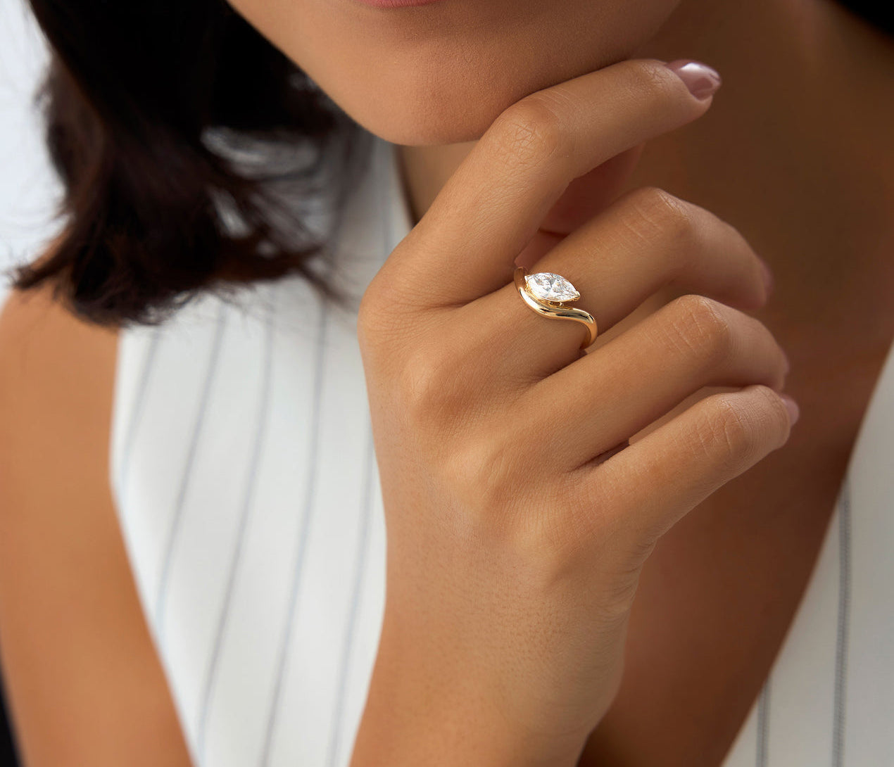 Diamond Marquise Cut Engagement Ring | Lab Grown 1.00 Ctw Diamond & 18K Gold Plated Ring | Women's Luxury Jewelry | Wedding Gift