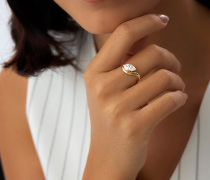 Diamond Marquise Cut Engagement Ring | Lab Grown 1.00 Ctw Diamond & 18K Gold Plated Ring | Women's Luxury Jewelry | Wedding Gift