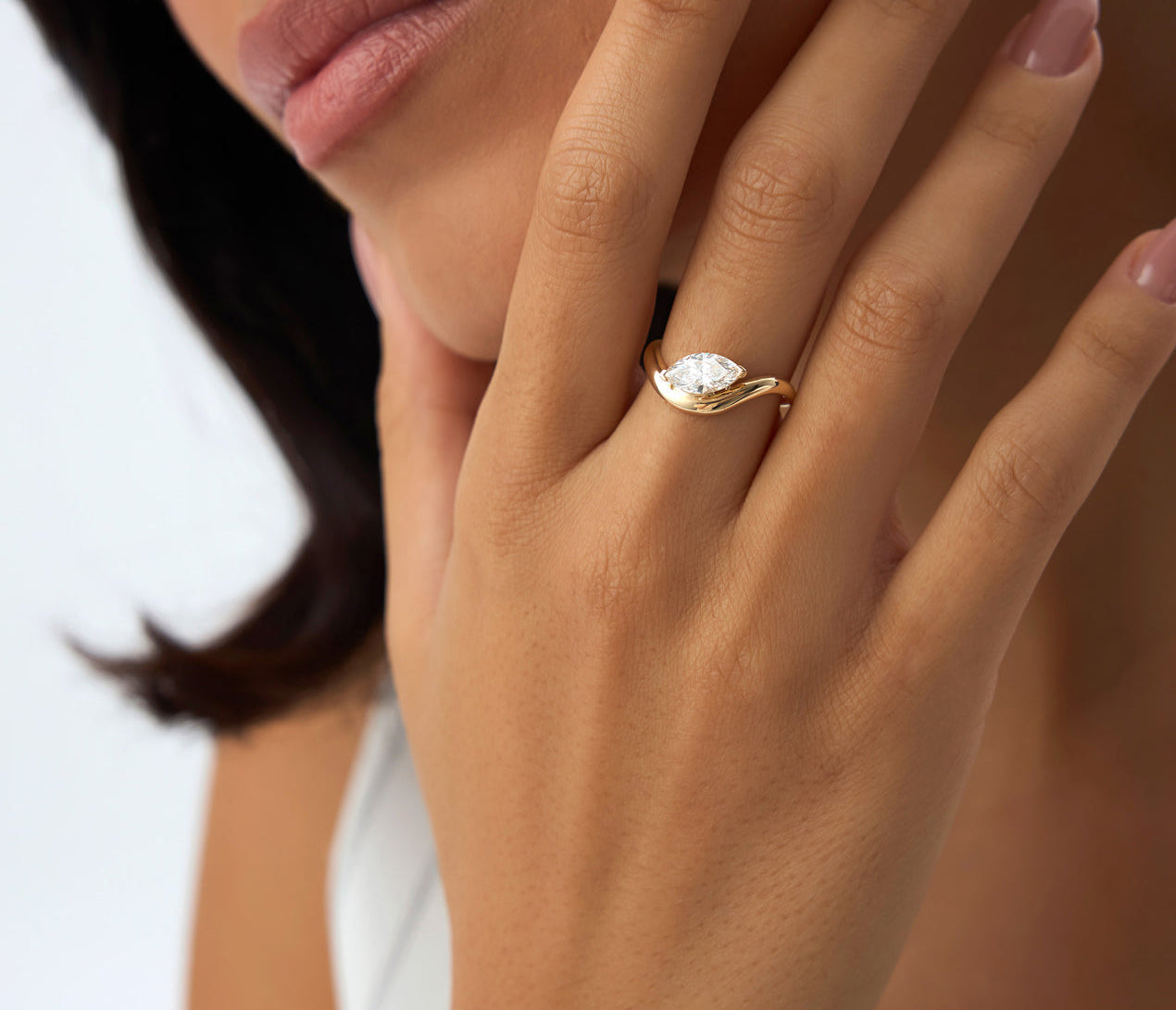 Diamond Marquise Cut Engagement Ring | Lab Grown 1.00 Ctw Diamond & 18K Gold Plated Ring | Women's Luxury Jewelry | Wedding Gift