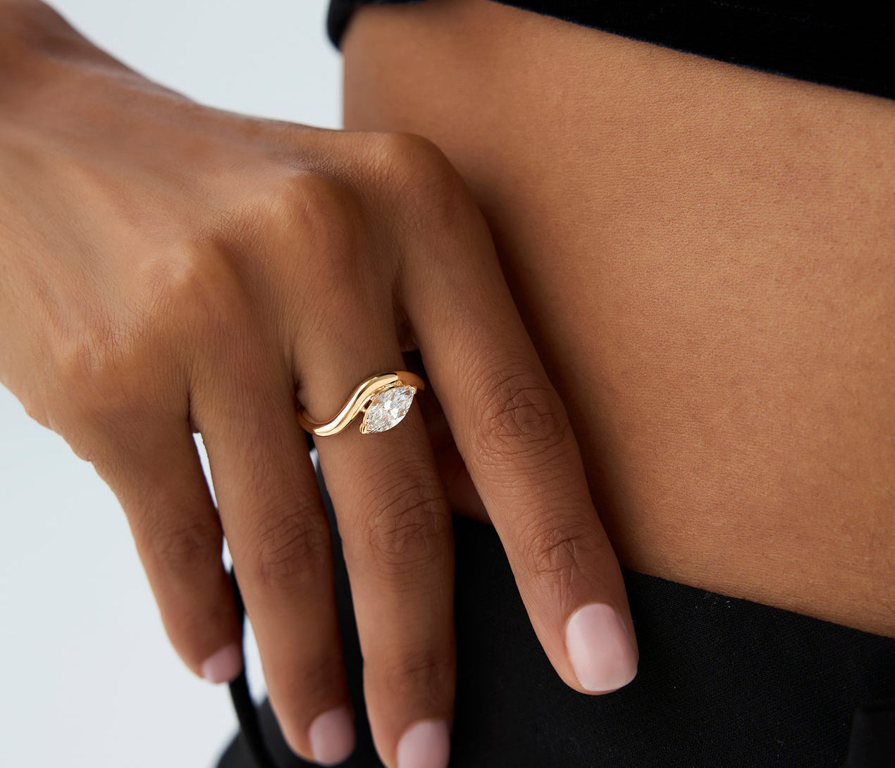 Diamond Marquise Cut Engagement Ring | Lab Grown 1.00 Ctw Diamond & 18K Gold Plated Ring | Women's Luxury Jewelry | Wedding Gift