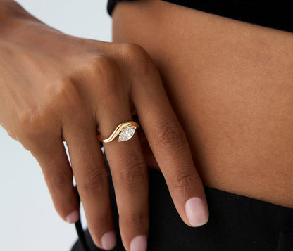 Diamond Marquise Cut Engagement Ring | Lab Grown 1.00 Ctw Diamond & 18K Gold Plated Ring | Women's Luxury Jewelry | Wedding Gift