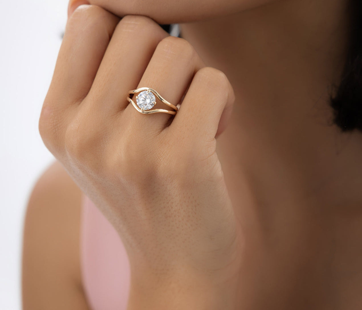 Diamond Lab Grown Round Brilliant Cut Engagement Ring | 1.50 Ctw & 18K Solid Gold Split Shank Ring | Women's Gift for All Occasions