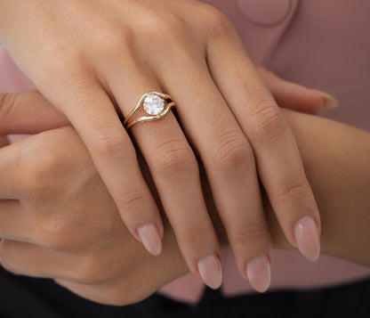 Diamond Lab Grown Round Brilliant Cut Engagement Ring | 1.50 Ctw & 18K Solid Gold Split Shank Ring | Women's Gift for All Occasions