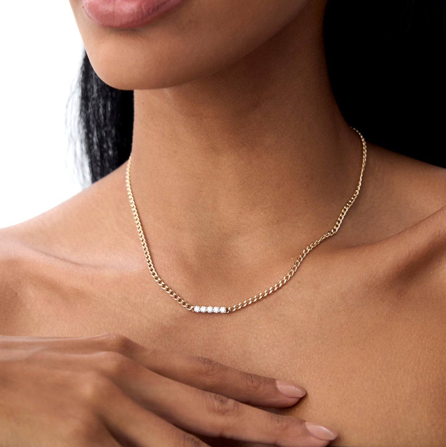 Diamond Bar Pendant Necklace | Trendy 18K Solid Gold Cuban Chain | Round Brilliant Cut Lab Grown Diamond & Mould Making Service
