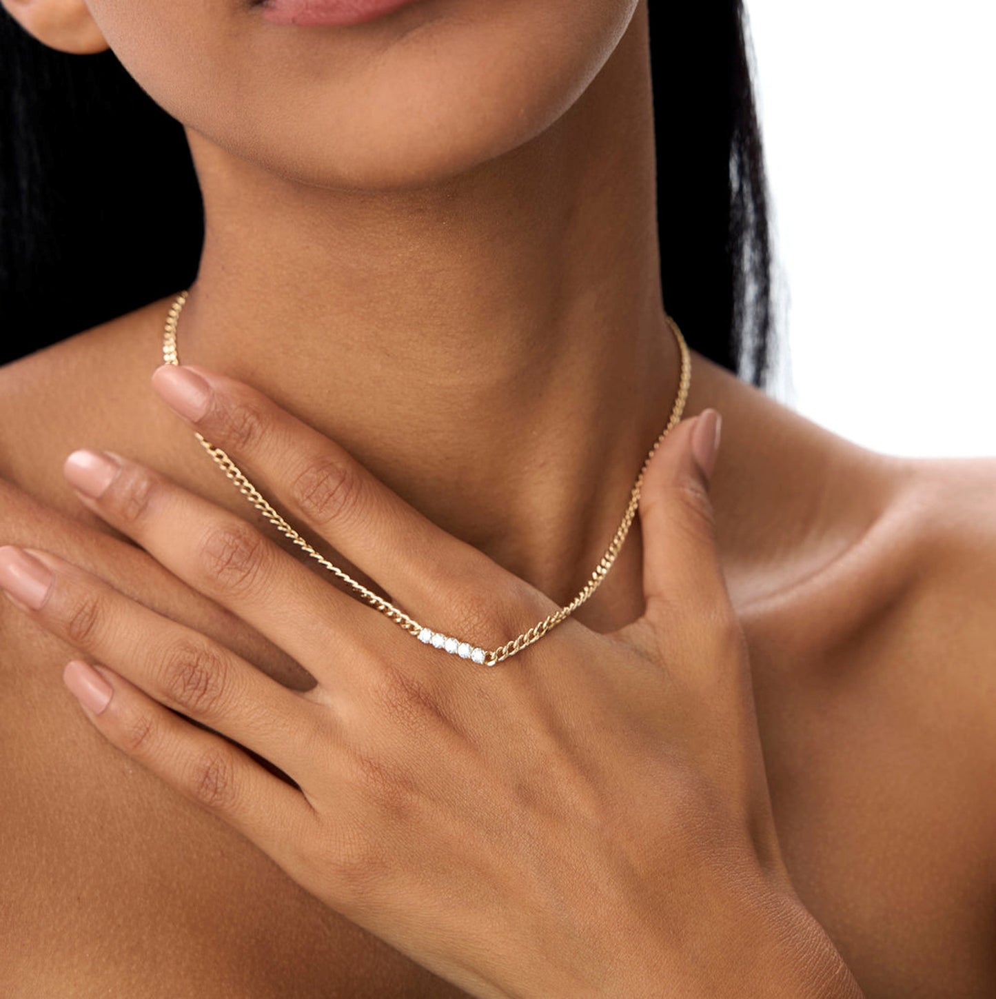 Diamond Bar Pendant Necklace | Trendy 18K Solid Gold Cuban Chain | Round Brilliant Cut Lab Grown Diamond & Mould Making Service