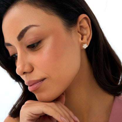 Diamond Baguette Round Stud Earrings | Lab Grown Diamonds & 18k Gold Plated | Unique Floral Design | Women's Gift for All Occasions