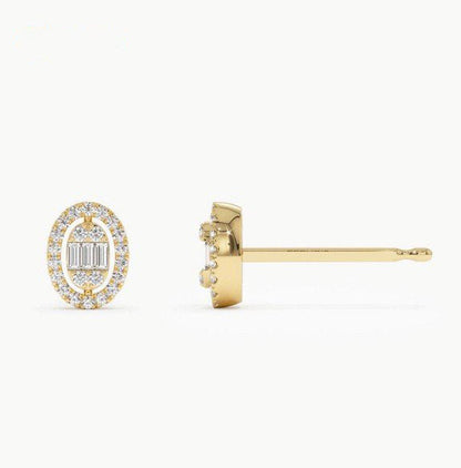 Diamond Baguette & Round Cut Stud Earrings | Women's 18k Gold Luxury Earrings | Natural Diamond | Round Brilliant Cut & Baguette Cut | Gift for Her