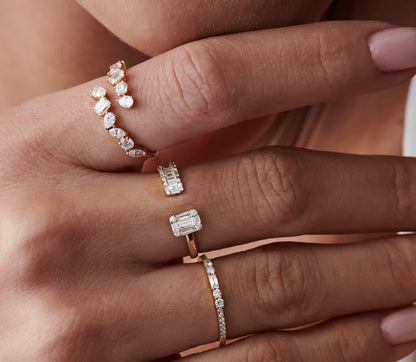 Diamond Baguette Cut & Round Brilliant Cut Ring | 18K Solid Gold Rings for Women | GIA Certified Diamonds | Trendy & Elegant | Gift Idea