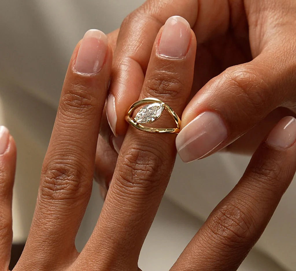 Lab Grown Marquise Diamond Ring | 1.00ct Split Shank Engagement Ring for Women | Luxury Gold Rings | Moissanite Rings | Forever Promise