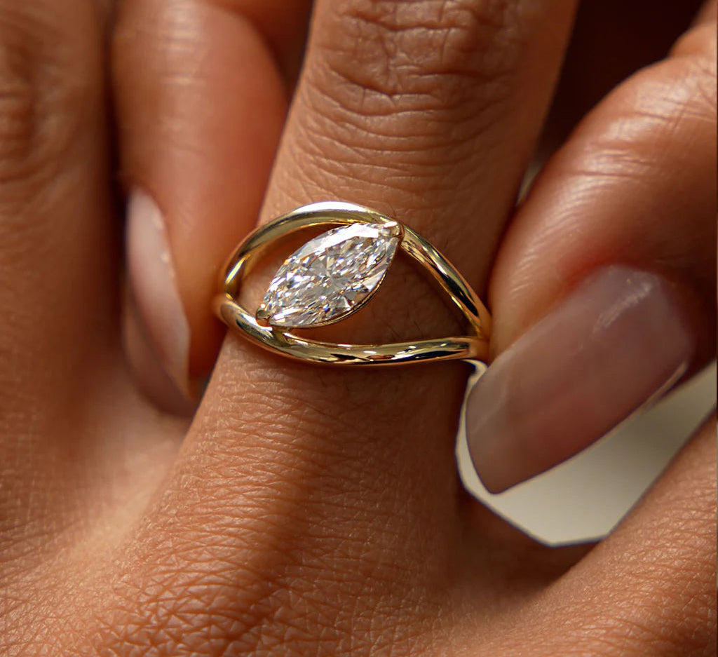 Lab Grown Marquise Diamond Ring | 1.00ct Split Shank Engagement Ring for Women | Luxury Gold Rings | Moissanite Rings | Forever Promise