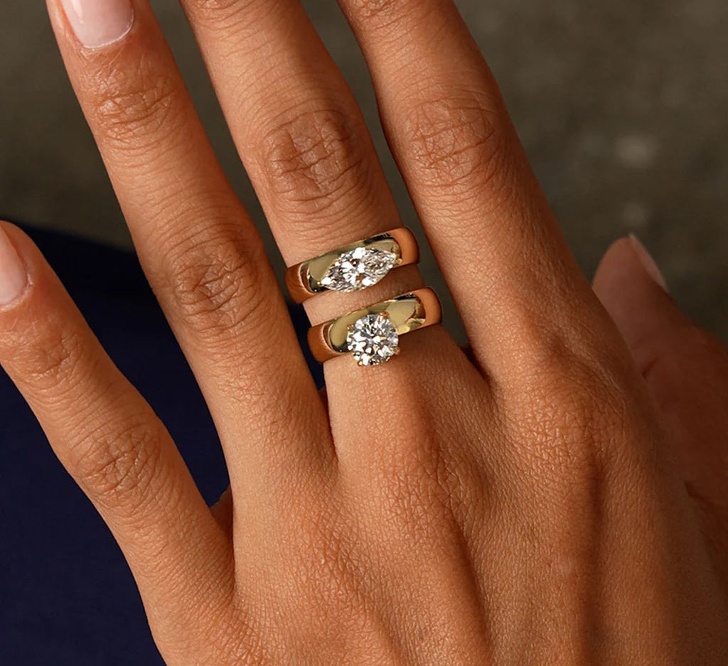 Lab Grown Marquise Diamond Solitaire Ring | 1.00ct 18k Gold Wide Comfort Fit Band for Women | Engagement Wedding Anniversary Gift