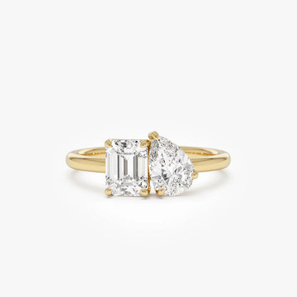 Lab Grown Emerald Cut & Pear Cut Diamond Engagement Ring | 1.50ctw 18k Gold Plated Toi Et Moi Ring | Luxury Wedding Bands for Men and Women | Lab Diamond Rings