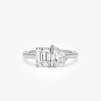 Lab Grown Emerald Cut & Pear Cut Diamond Engagement Ring | 1.50ctw 18k Gold Plated Toi Et Moi Ring | Luxury Wedding Bands for Men and Women | Lab Diamond Rings