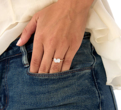 Lab Grown Emerald Cut & Pear Cut Diamond Engagement Ring | 1.50ctw 18k Gold Plated Toi Et Moi Ring | Luxury Wedding Bands for Men and Women | Lab Diamond Rings
