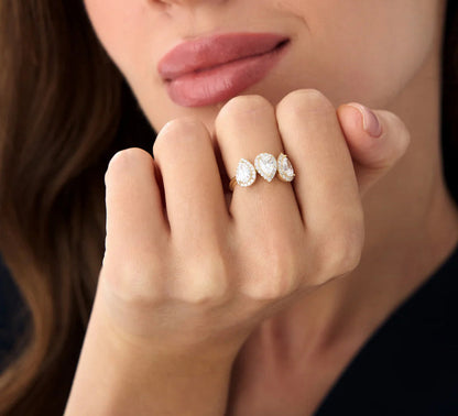 Lab Grown Pear Cut Diamond Halo Ring | 1.90ctw 18k Gold Engagement Wedding Band for Women