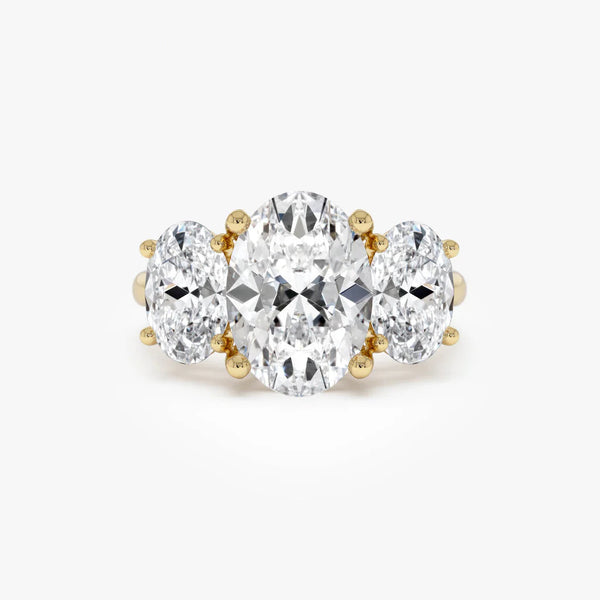 Lab Grown Diamond Oval Three Stone Engagement Ring | 5.15ctw & 18k Gold Wedding Band for Women | Lab Diamonds, Elegant, Timeless