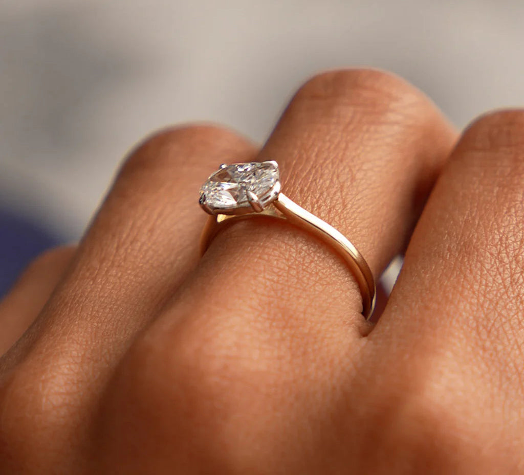 Lab Grown Oval Cut Diamond Engagement Ring | 1CT | 18k Gold Plated Ring | Modern Wedding Band for Women | Unique Rings | Dazzling Jewelry