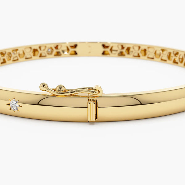 Diamond Round Brilliant Cut BANGLES | Lab Grown Diamonds & 18k Gold Plated Bangles | Geometric Engagement, Wedding & Anniversary Gift