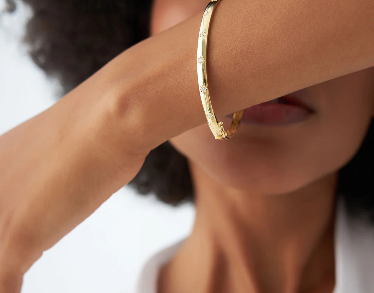 Diamond Round Brilliant Cut BANGLES | Lab Grown Diamonds & 18k Gold Plated Bangles | Geometric Engagement, Wedding & Anniversary Gift