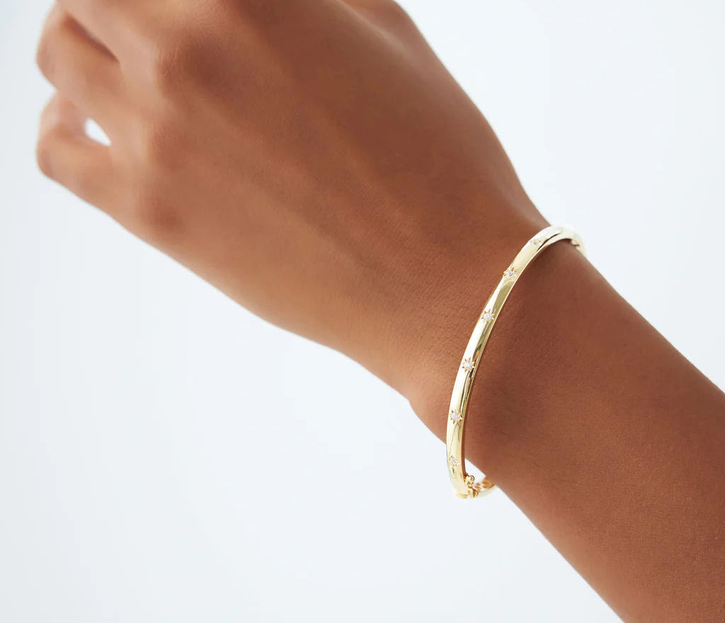 Diamond Round Brilliant Cut BANGLES | Lab Grown Diamonds & 18k Gold Plated Bangles | Geometric Engagement, Wedding & Anniversary Gift