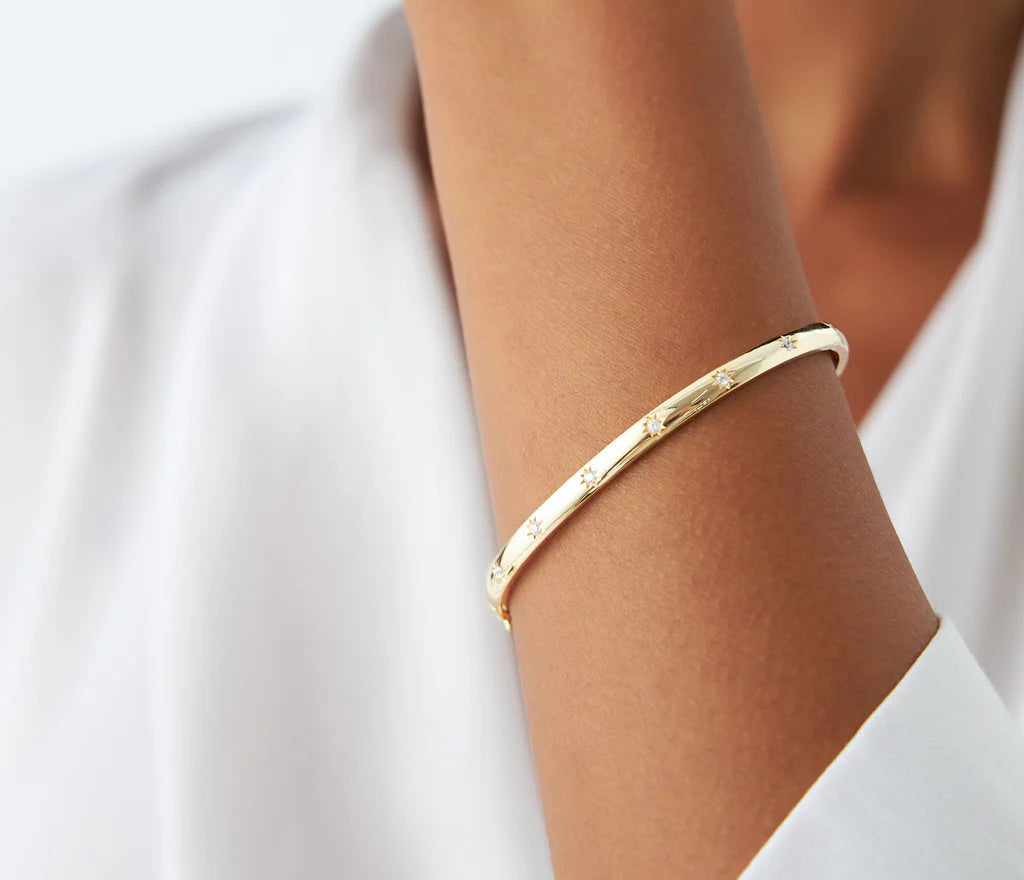 Diamond Round Brilliant Cut BANGLES | Lab Grown Diamonds & 18k Gold Plated Bangles | Geometric Engagement, Wedding & Anniversary Gift