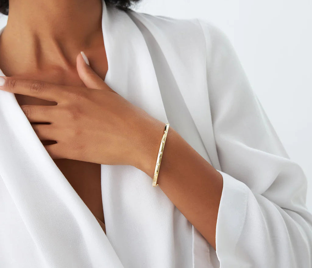 Diamond Round Brilliant Cut BANGLES | Lab Grown Diamonds & 18k Gold Plated Bangles | Geometric Engagement, Wedding & Anniversary Gift