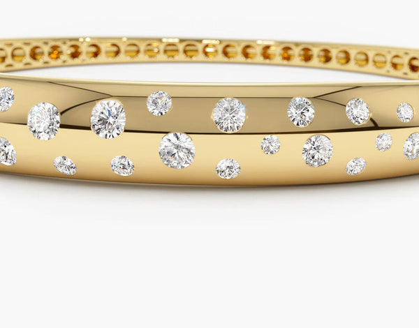 Diamond Round Brilliant Cut BANGLES | Lab Grown 1.20CTW 18k Gold Plated Bracelets | Luxury Engagement Wedding Gift