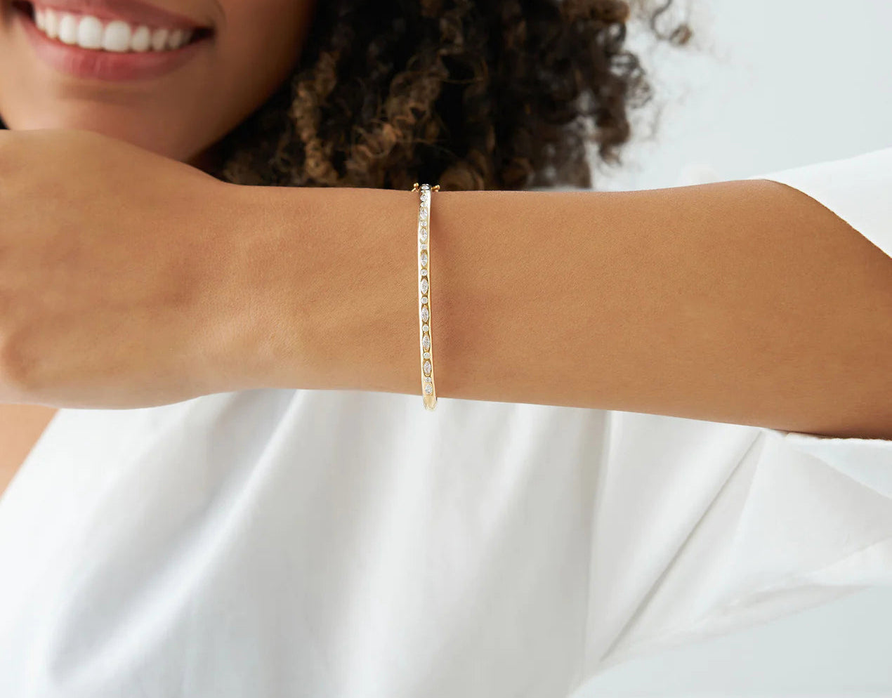 Diamond Marquise & Round Cut Bangle | Lab Grown Diamonds & 18k Gold Plated Bangle | Engagement, Wedding, Gift, Anniversary, Party