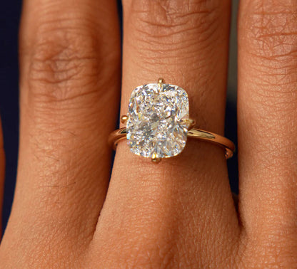 Lab Grown Diamond Cushion Cut Engagement Ring | 5.05ct 18k Gold Solitaire | Claw Setting | Women's & Unisex
