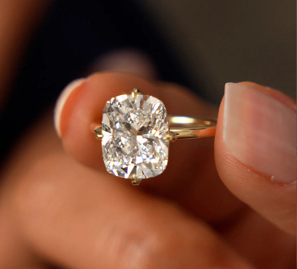 Lab Grown Diamond Cushion Cut Engagement Ring | 5.05ct 18k Gold Solitaire | Claw Setting | Women's & Unisex