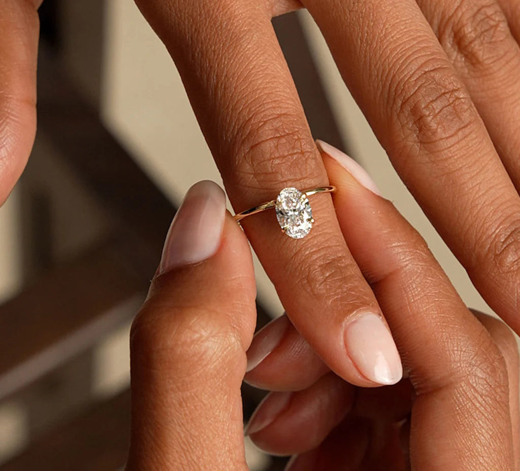 Lab Grown Oval Cut Diamond Solitaire Ring | 1.00ct Elevated Basket Setting for Women | Luxury Engagement, Wedding, Anniversary Ring