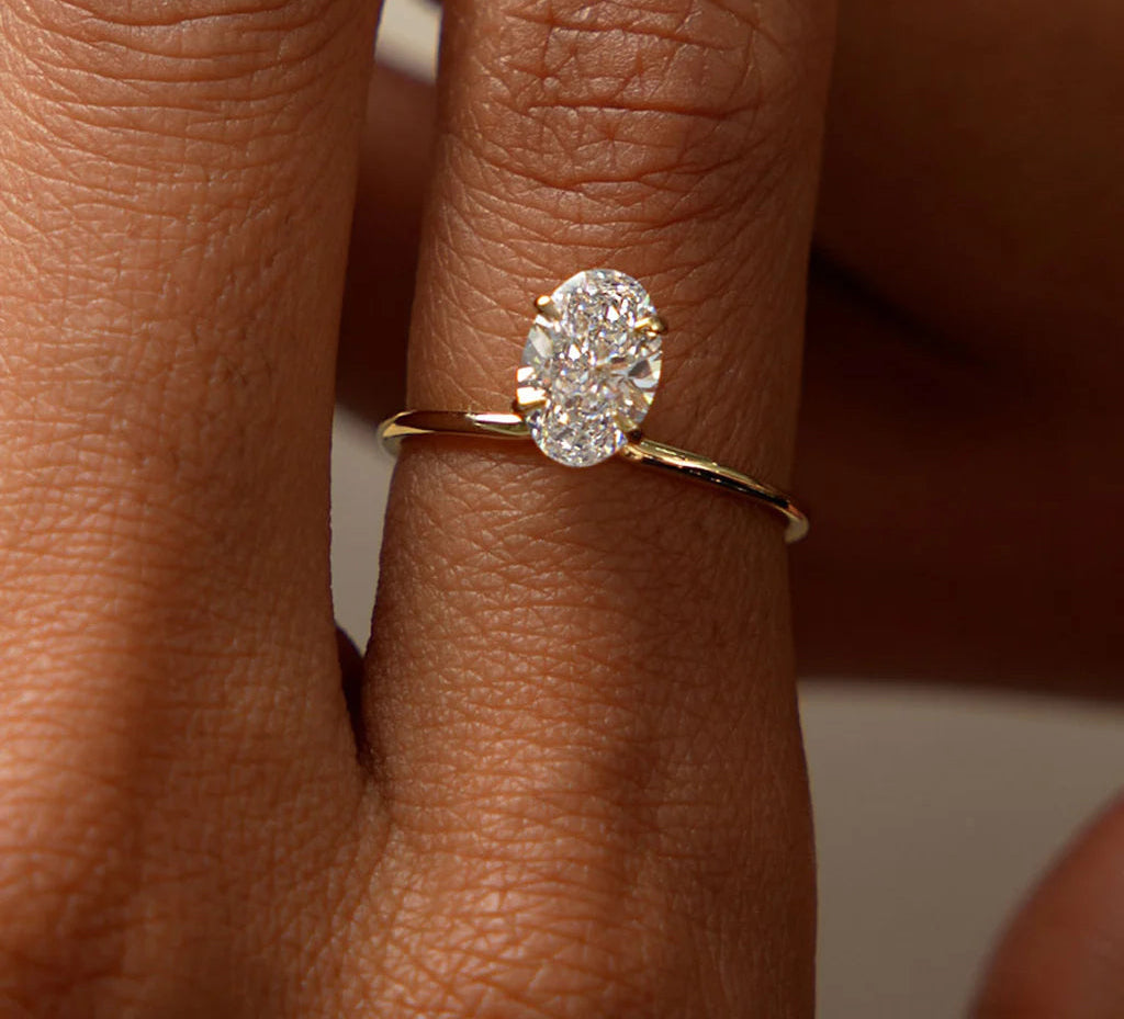 Lab Grown Oval Cut Diamond Solitaire Ring | 1.00ct Elevated Basket Setting for Women | Luxury Engagement, Wedding, Anniversary Ring