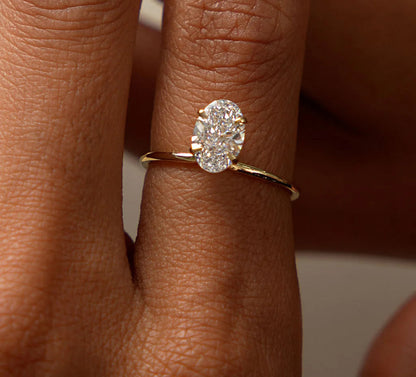 Lab Grown Oval Cut Diamond Solitaire Ring | 1.00ct Elevated Basket Setting for Women | Luxury Engagement, Wedding, Anniversary Ring