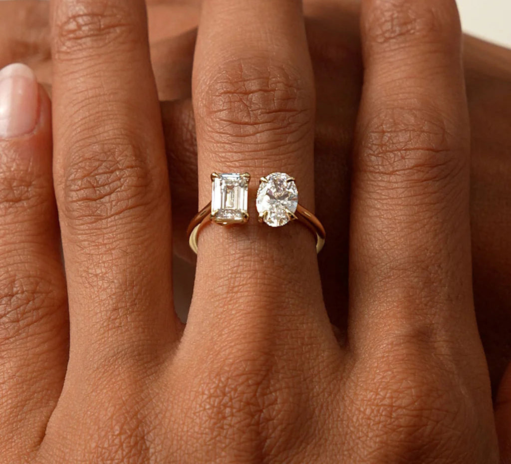 Lab Grown Diamond Emerald Oval Cut Ring | 2.00ct Toi Et Moi & 18k Gold Plated Ring | Elegant Gift for Women | Lab Diamonds | Luxury Rings